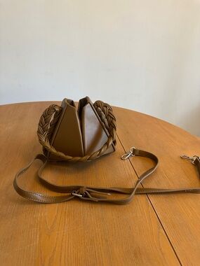 Adjustable Brown Purse, Braided handle, removable crossbody strap